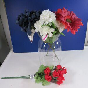 Red White Navy Blue Patriotic Silk Flowers Faux Floral Picks Flowers